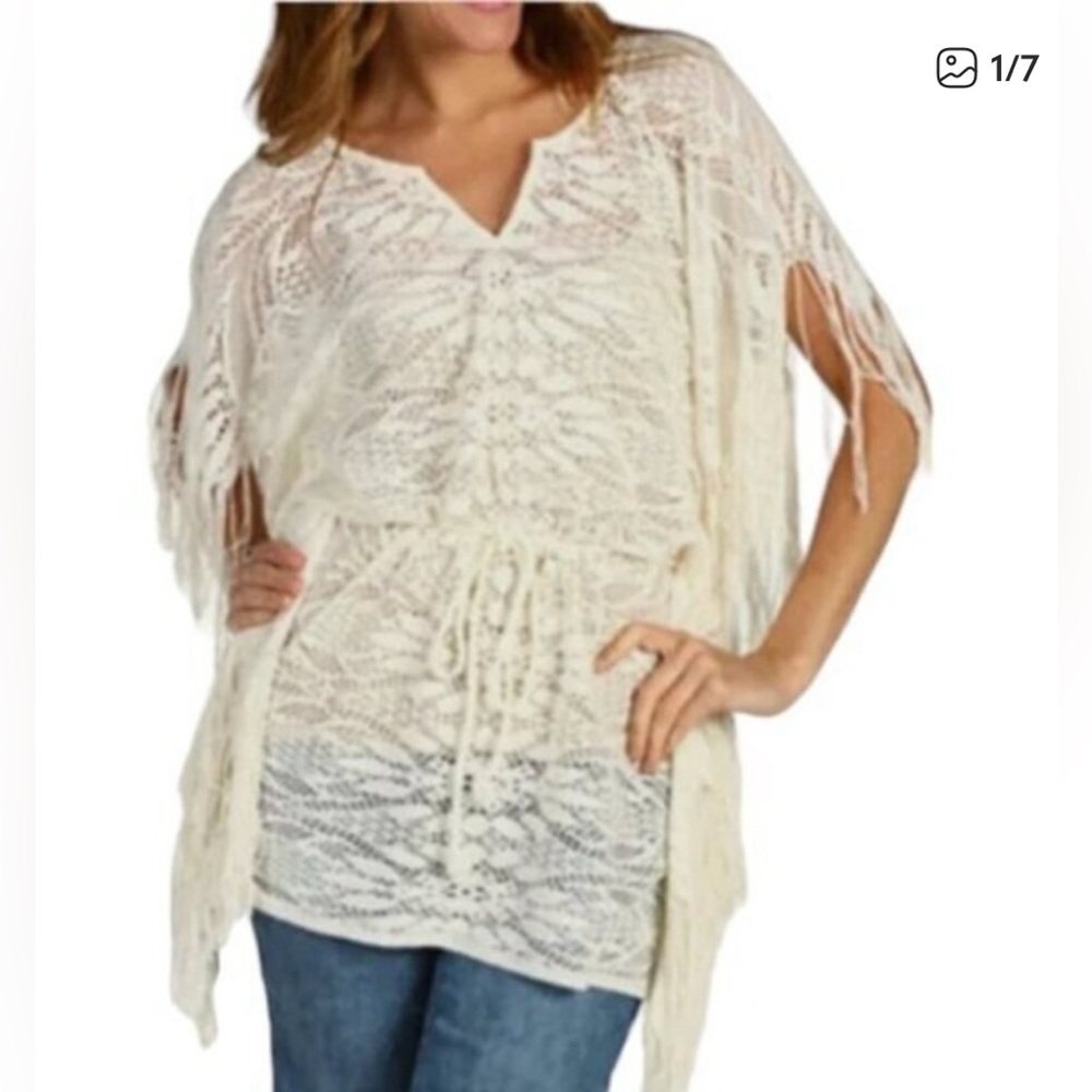 Lucky Brand Beautiful Boho Chic Lace Fringe top size M